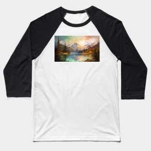 Majestic Peaks and Serene Lakes: A Vibrant Mountain Landscape Oil Painting #4 Baseball T-Shirt